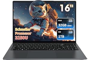 ‎AUUSDA Auusda Laptop 16 Inches, Dual-Core 3250U Processor (up to 3.5GHz), 32GB DDR4 RAM 1TB SSD, 16 Inch Full HD Display with Camera Closure, USB x 3, USB Type C, HDMI, Micro SD Card Slot, Student/Business