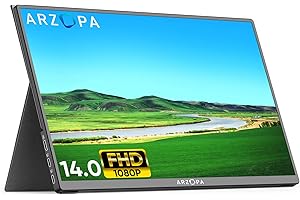 ARZOPA Monitor Portatil, A1 GAMUT Slim 14 Pulgadas, 1920x1080 FHD Pantalla Portatil, IPS con HDMI/Type-C/USB-C, Altavoz Incor