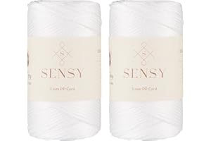 S SENSY Sensy Premium 3 mm 120 Meter Polyester-Seil, 100% Polypropylen-Kordel, Makramee-Kordel, 3 mm Häkeltaschen-Kordel, Makramee-Seil, Häkelgarn, Geschenk für Stricker (Weiss)
