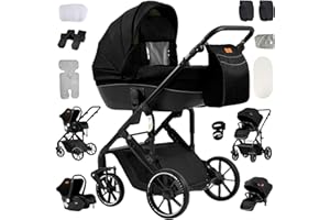 Magic ZC Carrito Bebe 4 en 1, Carro Bebe 4 Piezas Plegado Conveniente con Un Solo Clic, Carrito Bebes con Modo de Doble Empuje Reversible, Cochecito Bebes 3 Piezas Paisaje Alto (688 Black)