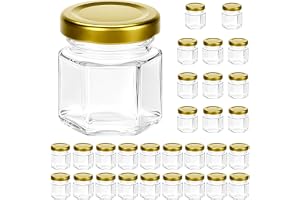 QWORK 30-pack mini hexagon-glas 45 ml, miniglas honungsburkar med gyllene lock