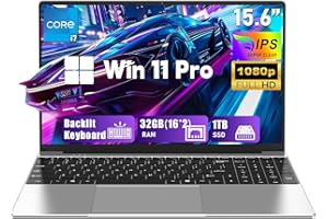 FUNYET Ordenador portátil, 2025 Laptop de 15,6 Pulgadas, 32GB RAM 1TB SSD, portátil Core i7-7600U, IPS FHD 1920 x 1080 Notebook, 180°Cierre Abierto, 6000 mAh, Ranura para Tarjeta TF, Estudiante