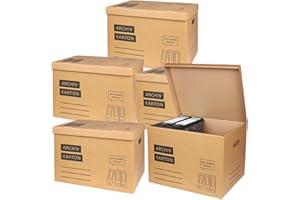 BURI 5x Archivkarton Aktenkarton Aktenordner mit Klappdeckel und Boden - für je 5 große A4 Ordner zur Aufbewahrung Organisation Transport Archivschachtel