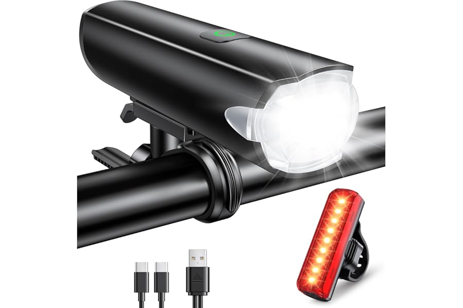 CIRYCASE Bike Lights with Wide Beam, 1200 Lumens Bike Lights Front and Back, IP65 Waterproof & USB Rechargeable Bike Light Set, 3+5 Light Modes, Long-Lasting Mountain Road Bicycle Lights for Riding