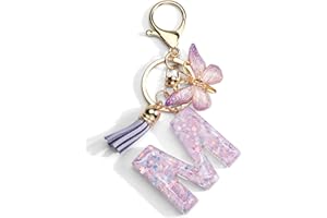 GALLKEAT Schlüsselanhänger mit Buchstabe, Schmetterling Anhänger, Quaste Pailletten Frauen Schlüsselanhänger Geschenk, Mädchen Geburtstagsgeschenk, Lila