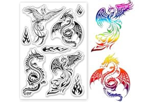 ORIGACH Phoenix Dragon Clear Stamps for Card Making Phoenix Dragon and Flame Transparent Silicone Stamps for DIY Scrapbooking Journaling Photo Album Crafts Suppplies
