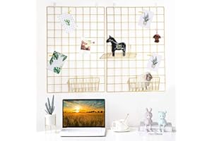 GBYAN 2 Pack Wall Grid Panel with Clips Hanging Photo Display Shelf Wire Notice Board Metal Grid Rack Art Organizer Home, Office & Kitchen Décor Mesh Picture Board