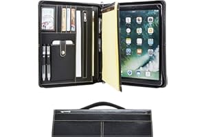 CALFINDER Dossier de conférence en cuir fait à la main avec fermeture à glissière pour iPad Pro 12.9 2018 3e gén/ 2020 4 gen, dossier A4, sac de rangement pour tablette, dossier d'affaires porte-documents