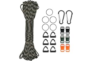 EPISKEY 98ft/30 Mètres Nylon 4mm Paracorde kit 7 Brins en Nylon Corde Corde Multifonction pour Parachute Bracelet Set de Bracelet Paracord Cordelettes DIY Bracelet (Camouflage Vert, 4mm x 30m)