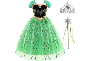 Gridamea Costume Elsa Bambina Vestito Anna Frozen con Bacchetta Magica e Corona diadema per Matrimonio/Festa/Cosplay