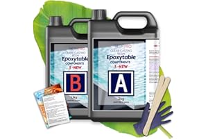 Resin Pro ® RESINA EPOSSIDICA EPOXYTABLE FIVE 3,1 KG: Ideale per tavoli in resina e colate fino a 5cm di spessore - Atossica - Guanti in Omaggio – Assistenza Tecnica in italiano - 100% Made in Italy