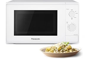 Panasonic NN-E20JWMEBG Horno microondas con Plato Giratorio de Cristal, 20 L, 800 W, Descongelación, 5 Niveles De Potencia, Temporizador, Blanco