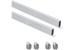 Emuca - Kit de barra de armario oval 750mm y soportes, anodizado mate, Lote de 2