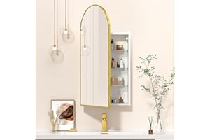 Mepplzian Arched Mirror Cabinet,Semicircular Mirror with Storage,Curved Arch Bathroom Cabinets with Mirrored Door,Brushed Gold Mirrored Bathroom Cabinets Wall Mounted,40x80 cm