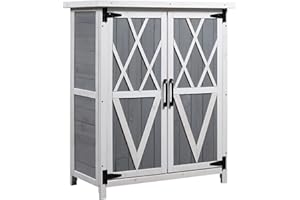 Outsunny Abri de Jardin Armoire de Jardin pour Outils 75L x 40l x 90H cm 3 étagères 2 Portes Toit en Asphalte imperméable Bois de Sapin Blanc et Gris