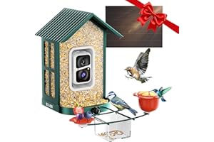SOLIOM Bird Feeder Camera Solar Powered, 2K Live Video, Squirrel Proof Metal Case, Hummingbird & Diverse Feeding Add-ons, Smart Wireless Outdoor Backyard Bird Feeder Cam for Birdwatching Gifts (1.6L)