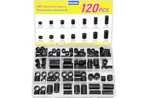 HOLMOL ABS Round Nylon Spacers 120PCS, Plastic Spacers Washers M6 M8 Set for Bolts, 14 Sizes Black Plastic Washers for Insulation Column, Column Standoff Support Assortment Kit