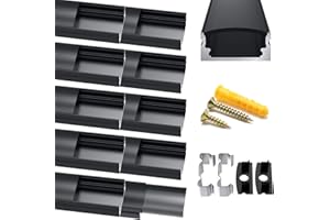 ‎CHESBUNG Chesbung Czarna taśma LED, profil w kształcie litery U, 10 x 1 m, listwa LED, profil aluminiowy, czarny, profil narożny LED, czarny, do taśm LED (1-12 mm), oświetlenie pośrednie sufitowe, dyfuzory LED