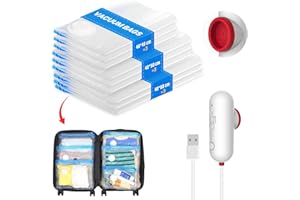 Vacbird Vacuum Storage Bags with Portable Electric Pump, 9-Pack Vacuum Bags for Clothes Travel, Reusable, Suitable for Clothing Storage, Travel, Luggage and Suitcase Storage