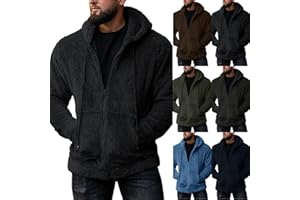 Rrongwn Herren Teddy Fleece Plüschjacke mit Kapuze Casuale Zip Hoodie Cardigan Kapuzenjacke Teddy-Fell Fleecejacke Fleece Pullover Sweatjacke