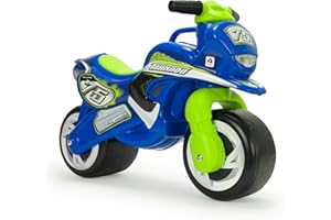 INJUSA - Motocykl Dziecięcy Tundra Tornado Blue, przeznaczony dla dzieci powyżej 18 miesiąca, z wodoodporną dekoracją, szerokimi kołami z tworzywa sztucznego oraz uchwytem do transportu dla rodziców