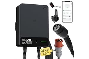 dé Estación de Carga Coche Electrico 22kW App [6-32A, Trifásico] Wallbox 22kW con Cable Tipo 2 7,5 m, RFID, Estación de Carga con RCD Tipo-B y Protección ip54 para Model Y/3 y Otros BEV/PHEV