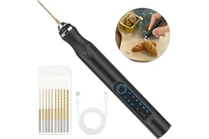 Ainiv 3-biegowa mini wiertarka elektryczna bezprzewodowa, wiertarka ręczna z ładowaniem USB, z 10 małymi wiertłami, do biżuterii, breloka, wisiorka, skóry, drewna, żywicy, plastiku - czarna