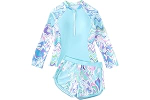 DIVINGBIRDS Bañador Niña con Sujetadores Acolchados, Traje De Baño Manga Larga Niña, De Dos Piezas UV Proteccion Solar para Adolescentes Chicas, 8-13 Años