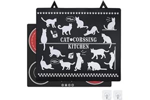 LIFEDYLUK Piastra di Copertura Paraspruzzi per Cucina 62x53 cm, Copertura per Piano Cottura Resistente al Calore Antiscivolo, Protezione per Piani Cottura in Vetroceramica con Ganci (Modello Gatto)