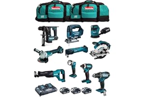 DEWALT MAKITA Kit MK1001 (DDF482 + DHR171 + DGA504 + DTD152 + DJV182 + DSS610 + DJR186 + DBO180 + DTM51 + DML802 + 3 Baterías de 5,0 Ah + Cargador + 2 x LXT600)