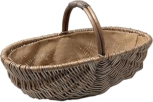 Arthur Cameron Light Grey Oval Lined Wicker Trug Basket with Handle (Small)