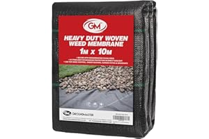 GroundMaster 1m x 10m Heavy-Duty Weed Control Membrane Woven Polypropylene Ground Cover Fabric for Gardens, Landscaping, Driveways and Patios - Easy Install Weed Membrane with Water Permeable Barrier