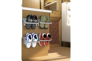 Baffect shoe holder foldable wall mounted 4 pieces, rack folding hanging shelf for shoes storage without drilling, pcs gray