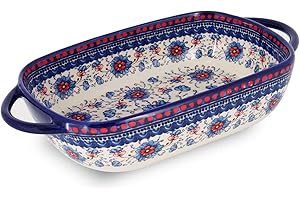TYMYYS Ceramic Baking Dish For Oven, Small Casserole Dish With Handles, Ceramic Oven Bakeware-blue flower-rectangle 700ml