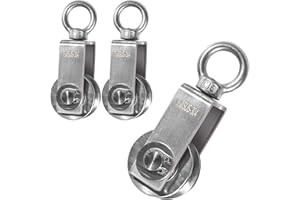 WeeGoo 4 Pack Pulley Wheel with Bearing, 304 Stainless Steel Cable Pully Block Heavy Duty Pulley for Rope, Washing Line