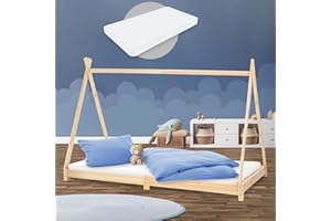 ML DESIGN MODERN LIVING ML-Design Lettino per Bambini Tipi Letto a Forma di Casa 90 x 200 cm con Protezione Anticaduta Rete a Doghe Legno di Pino Naturale per Bambino con Sponde Casetta Bimbi Facile da Montare con Materasso