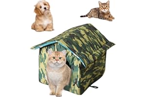 HOMURY Casa para gatos al aire libre, resistente al invierno, plegable, lavable, resistente a la intemperie y cálida, casa Oxford para perros y gatos pequeños (camuflaje)