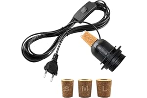 LQUNFYL Kit Lampe Bouteille, 240CM Câble, Douille E27 pour Bouteille Lampe, Adaptateur Bouteille pour Douille de Lampe, Inclus 3 Bouchons Souples, Support Ampoule pour Différent Bouteilles, Noir