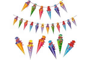 Oblique Unique® Zuckertüten Girlande Hänge Deko für Schuleinführung Einschulung Schulanfang Dekoration für Jungen und Mädchen, Bunte Farben, Festliche Schulstart-Deko