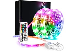 phopollo Led Strip Light, 10m Led Light Strips with 44-Keys Remote, Flexible 5050 RGB Colour Changing for Bedroom, Party (5Mx2)