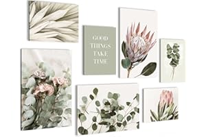 Novart N023072a - Poster da parete raffiguranti foglie, pronti da appendere, stile boho/moderno, per soggiorno, camera da letto, 7 immagini, verde/beige