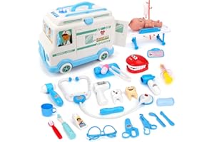 deAO Ambulance Jouet, Voiture avec Brancard Médical, Ambulance Jouet avec Lumière et Son, Ambulance Équipement Jouet, Cadeau pour Les Enfants Garçons et Filles