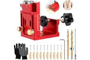 VIRXCIR Pocket Hole Jig Kit, Adjustable Woodwork Guides Joint Angle Tool, Portable Pocket Dowel Hole Jig System Set, Pocket Hole Screw Clamp, Carpentry Locator with Depth Setting Collar