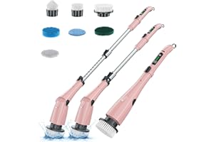 BESTYKS Brosse de Nettoyage éLectrique sans Fil avec 7 TêTes De Brosse de Nettoyage, 3 Vitesses, Temps de Travail de 180 Minutes, Bras D'Extension RéGlable, Brosse de Nettoyage pour Salle de Bain, Cuisine