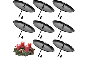 Cokaca 8 STK Kerzenhalter Adventskranz, Kerzenhalter Metall mit Dorn, Schwarz, Ø 6 cm / 2.4 Zoll, Kerzenständer für DIY Adventskranz Deko, Advent Weihnachten Kerzenteller, Adventskerzenhalter