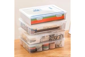Nuyoah Aufbewahrungsbox mit Deckel A5 Kunststoffbox Klein 4Stk Plastikbox mit Deckel Stiftebox Tragbare Archivbox mit Snap-Dicht Stapelbare für Papier Schreibwaren Kosmetika Werkzeugteile