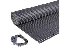 Laneetal PVC Sichtschutzmatte 80x500cm Sichtschutzzaun Balkonverkleidung mit Befestigungsset, Wasserdicht Windschutz Sichtschutz ohne Bohren für Balkon Garten Terrasse, Grau