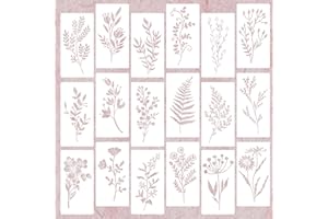 TWOBUD Flower Stencils for Painting, 18 Pcs Stencils for Crafts Reusable, 6×3 Inch DIY Art Painting Template, Versatile Wild Flower Template for Wood/Canvas/Wall/Scrapbooking/Face/Home Decor Projects