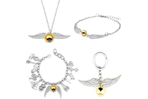 Tiuainta CR7 Football Star Bracelet Necklace Set Potter Snitch Bracelet Necklace Set Heart Bracelet Necklace Set Gift for Teenage Kids Boys Girls