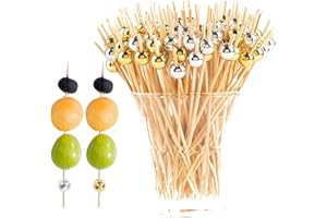 FNZBSY 100 PCS Cocktail Sticks, Wooden Toothpick, Faux Pearl Delicatessen Cocktail Picks, Toothpicks for Food Long Cocktail Sticks for Home Party (Gold and Silver)